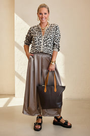 Tapered Hem Silky Palazzo Pants