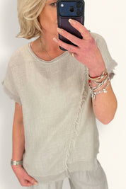 Waffle Trim Linen T Shirt