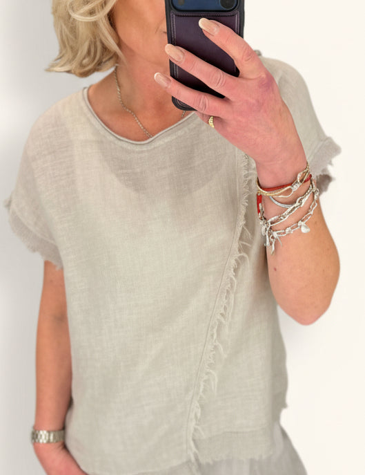 Waffle Trim Linen T Shirt