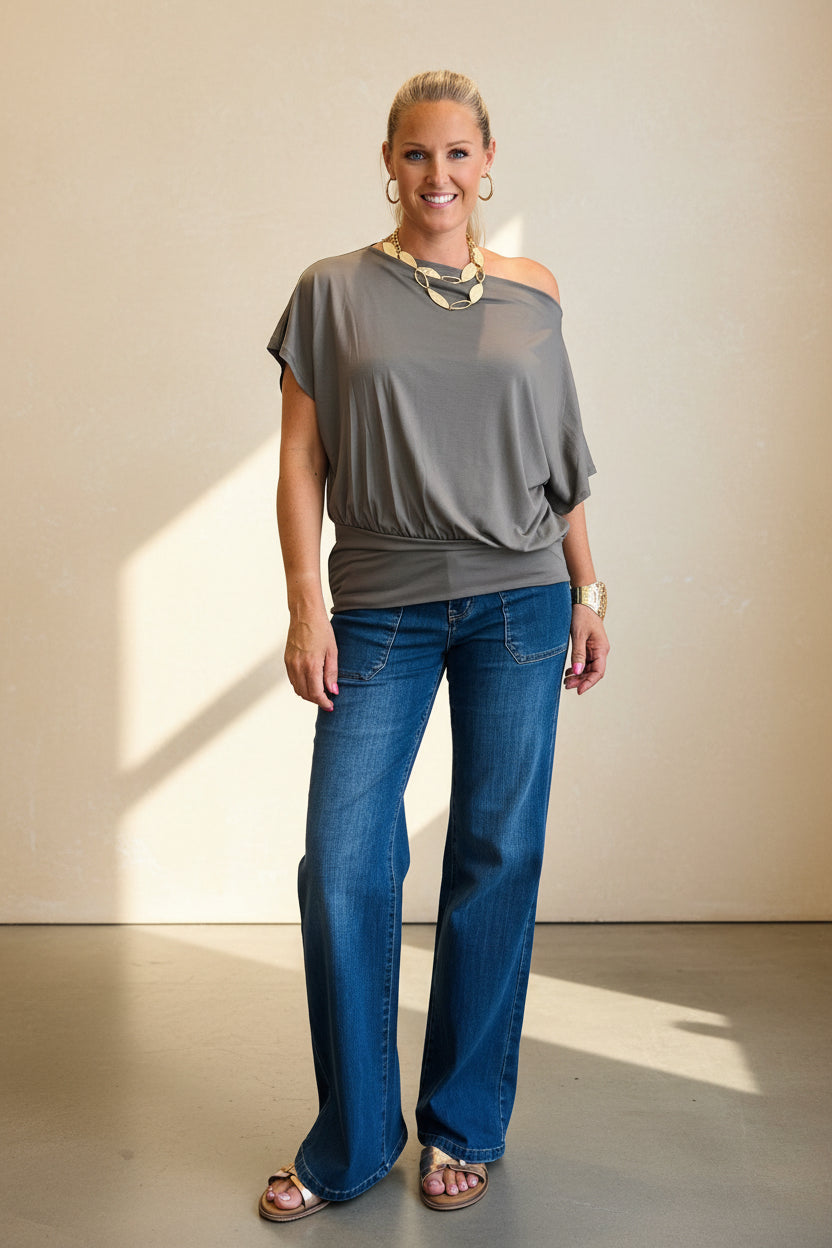 Batwing Slash Neck Tee