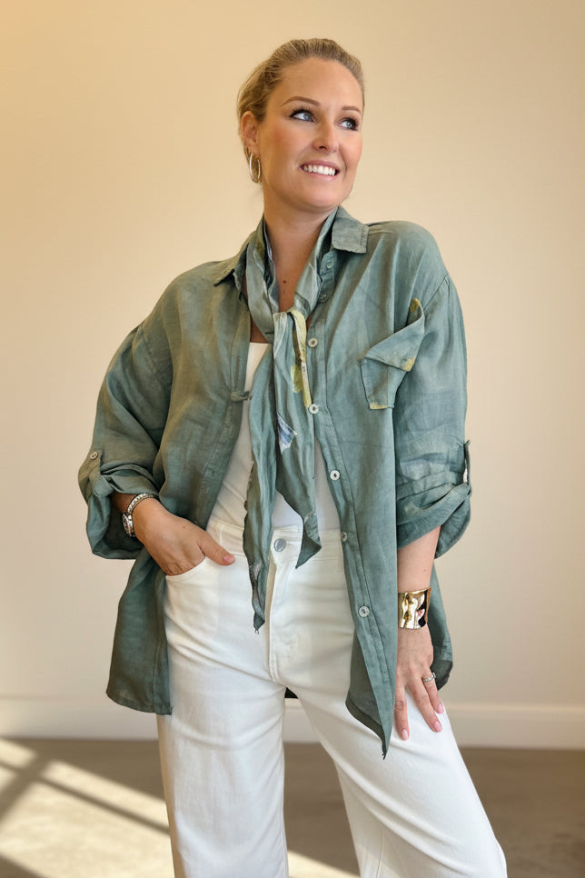 Linen Relaxed Fit Shirt and Scarf Set