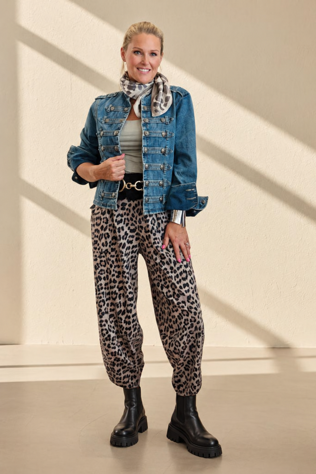 Leopard Print Barrel Leg Sweat-Pants