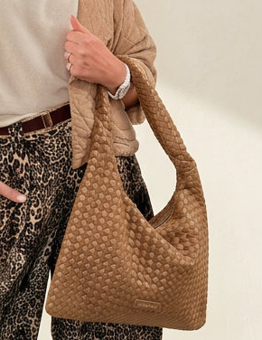 Camel woven hobo bag