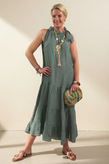 Tara Bow Neck  Linen Maxi Dress