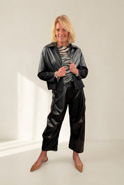 Faux Leather Boxy Suede Panel Jacket