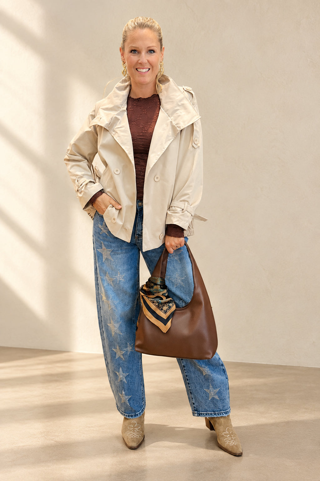 Funnel neck trench jacket