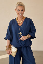 Bubble Front V Neck  Top