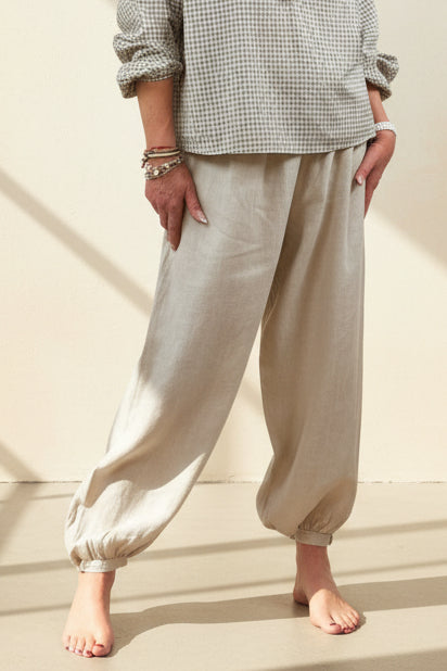 Linen Bow Tie Harem Pants