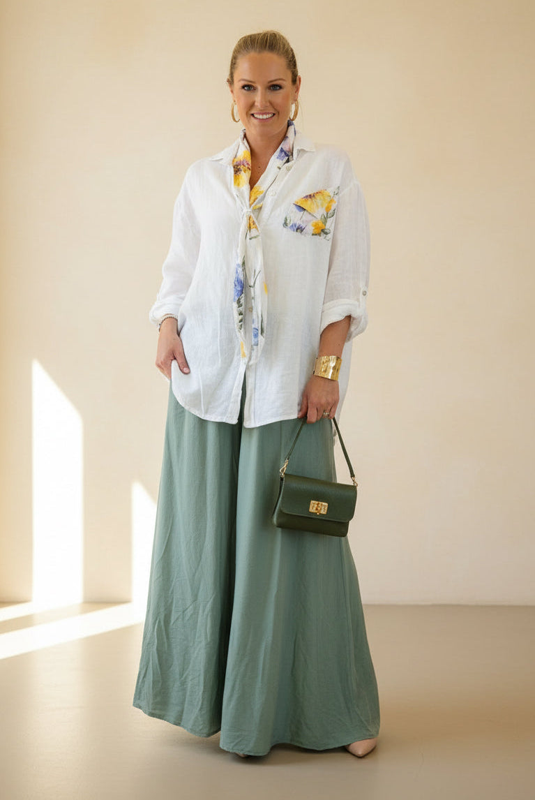 Linen Relaxed Fit Shirt and Scarf Set