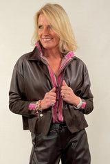 Faux Leather Boxy Suede Panel Jacket