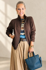 Brown quilted bomber jacket