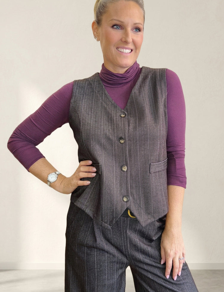 Chocolate brown pinstripe waistcoat