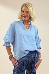 Frill Collar and Cuff Linen Shirt