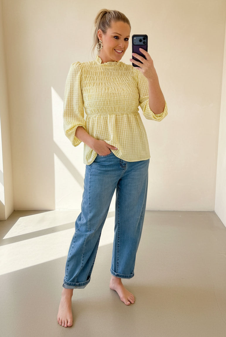 Gingham Shirred Blouse