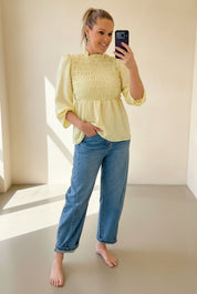 Gingham Shirred Blouse