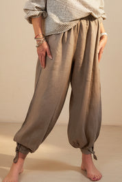 Linen Bow Tie Harem Pants