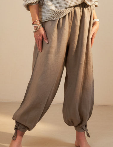 Linen Bow Tie Harem Pants