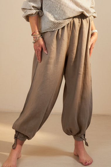 Linen Bow Tie Harem Pants