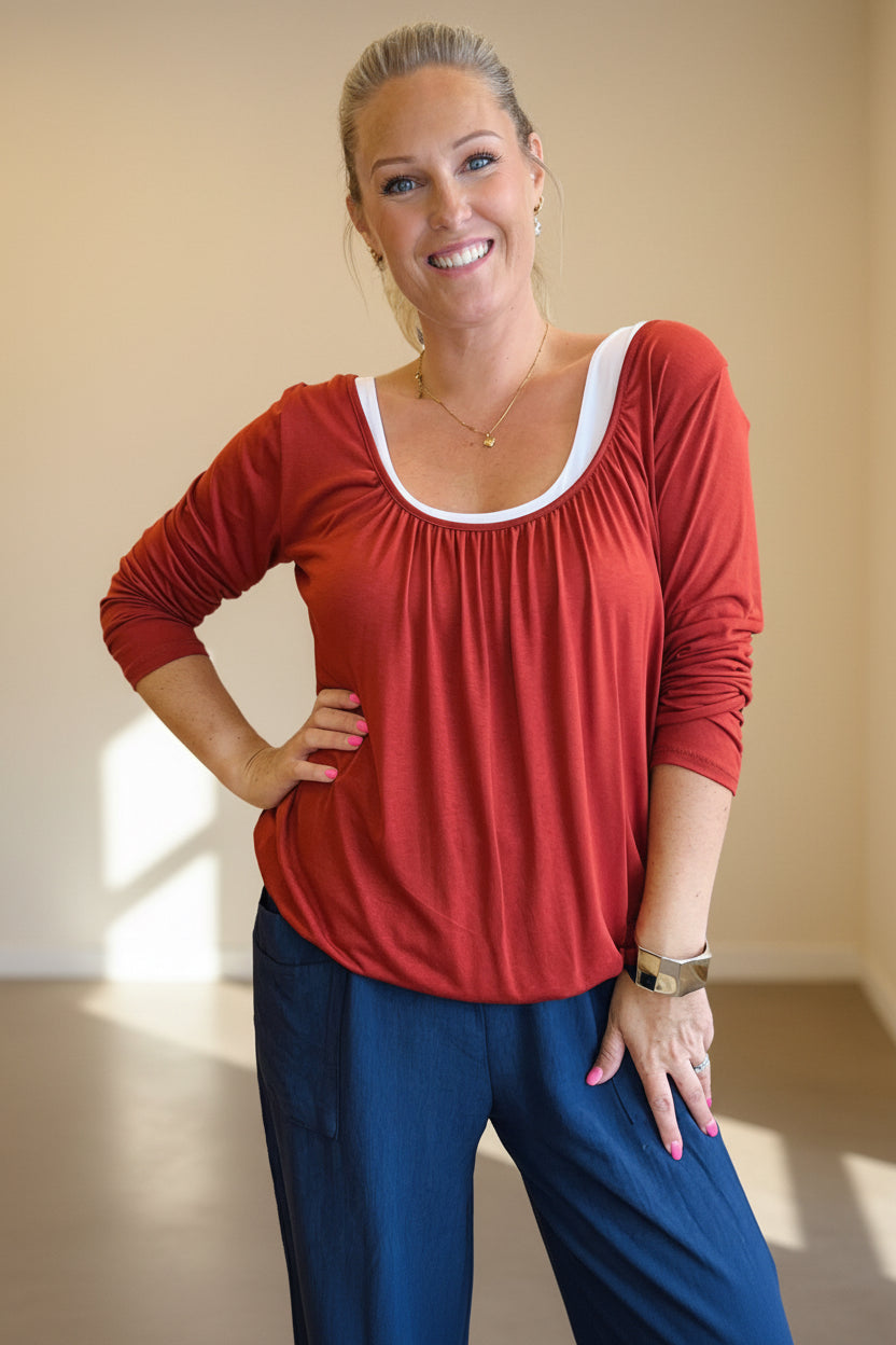 Balloon Hem Long Sleeve Top
