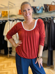 Balloon Hem Long Sleeve Top