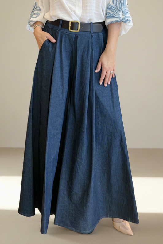Super Wide Stretch Denim Cullottes