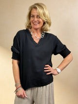 Sorrento V Neck Shirred Sleeve Top