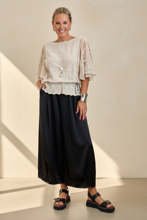 Tapered Hem Silky Palazzo Pants