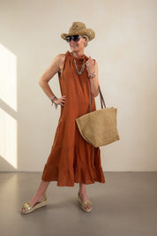 Tara Bow Neck  Linen Maxi Dress