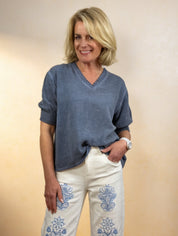 Sorrento V Neck Shirred Sleeve Top