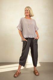 Woven Linen Frill Top