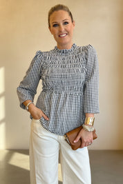 Gingham Shirred Blouse