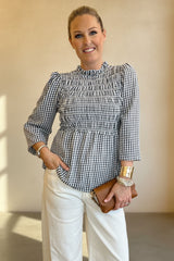 Gingham Shirred Blouse