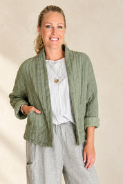 Khaki green quilted boxy jacket
