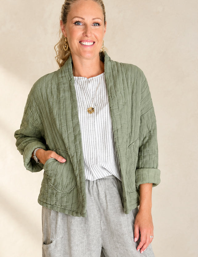 Khaki green quilted boxy jacket