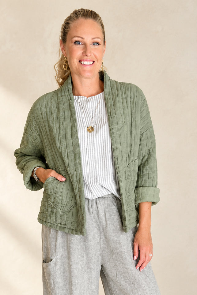 Khaki green quilted boxy jacket