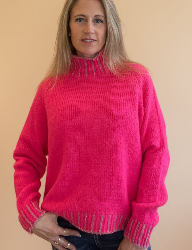 Contrast 'Hand Knit" jumper - Straight Hem