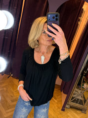Balloon Hem Long Sleeve Top