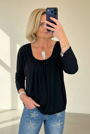 Balloon Hem Long Sleeve Top