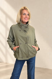 Khaki green funnel neck trench jacket