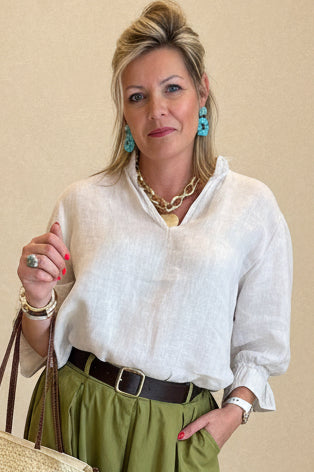 Frill Collar and Cuff Linen Shirt