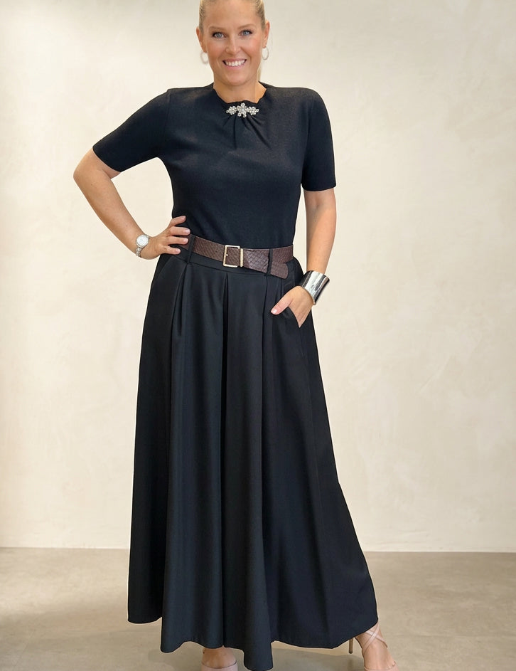 Sparkle diamante knit with black wide leg culottes
