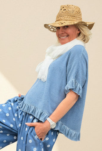 Spotty Chambray Palazzo Pants