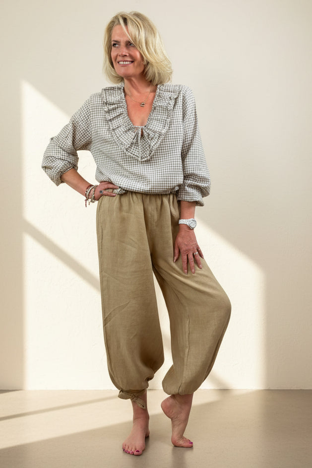 Linen Bow Tie Harem Pants