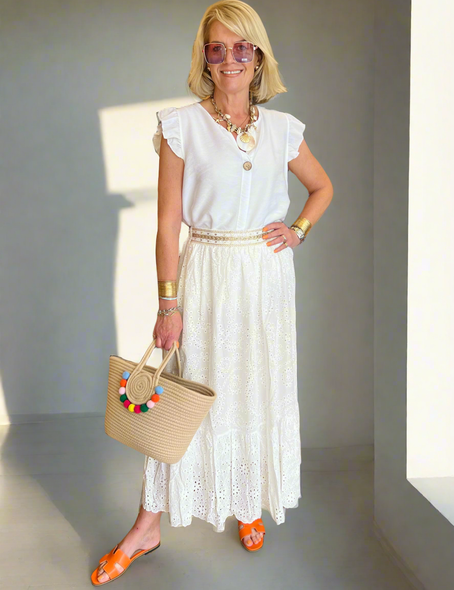 Embroidery Anglaise  Maxi Skirt