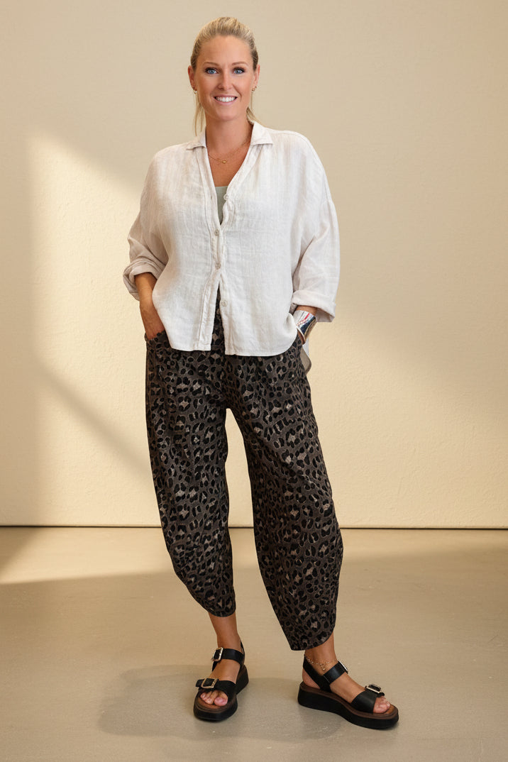 Leopard Print Barrel Leg Sweat-Pants