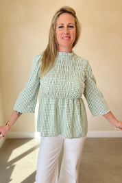 Gingham Shirred Blouse