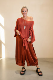 Tapered Hem Silky Palazzo Pants