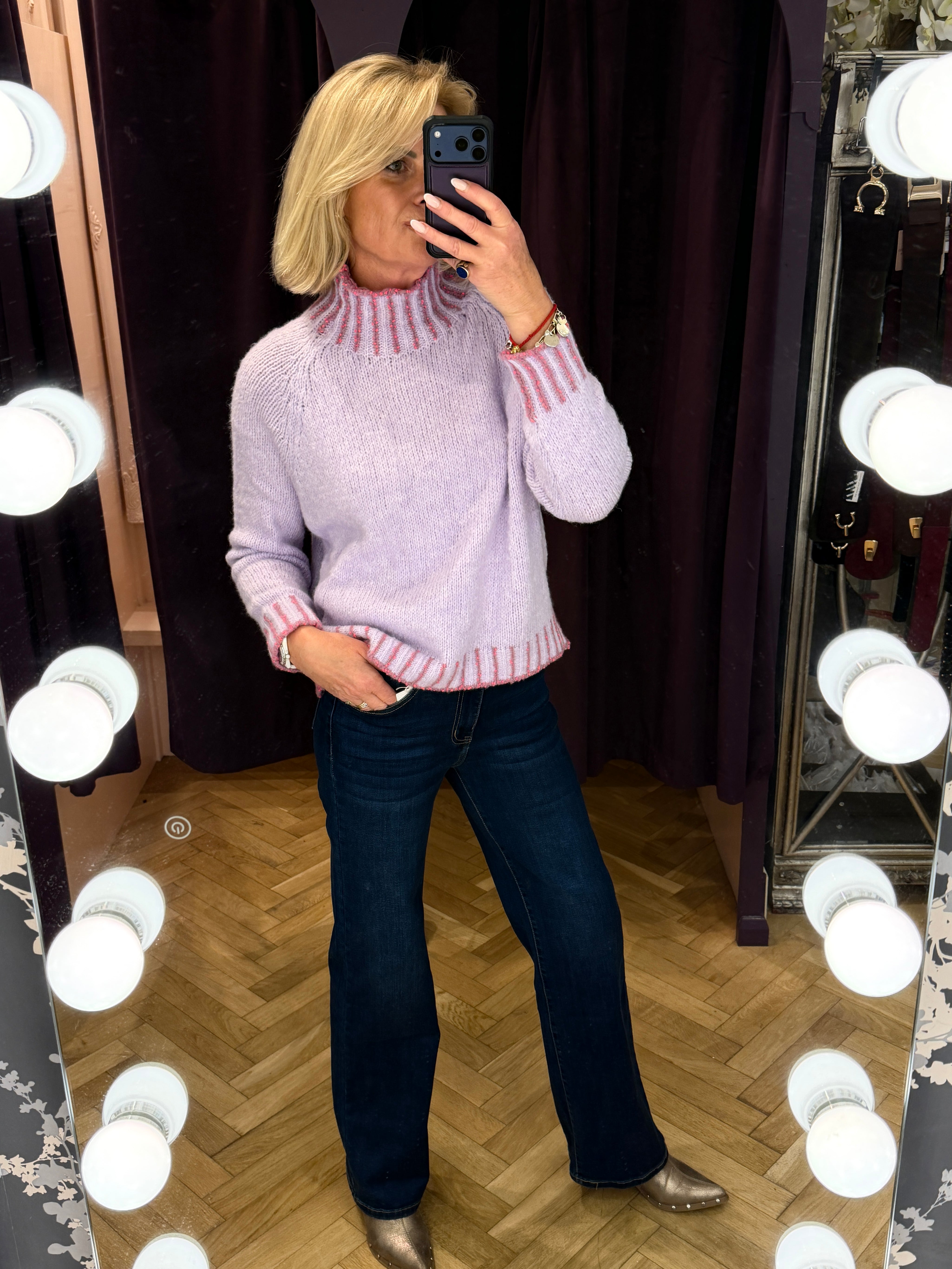 Contrast 'Hand Knit" jumper - Straight Hem
