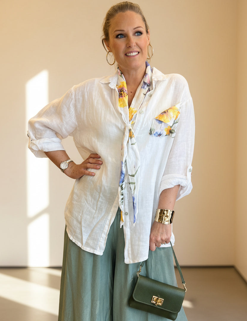 Linen Relaxed Fit Shirt and Scarf Set