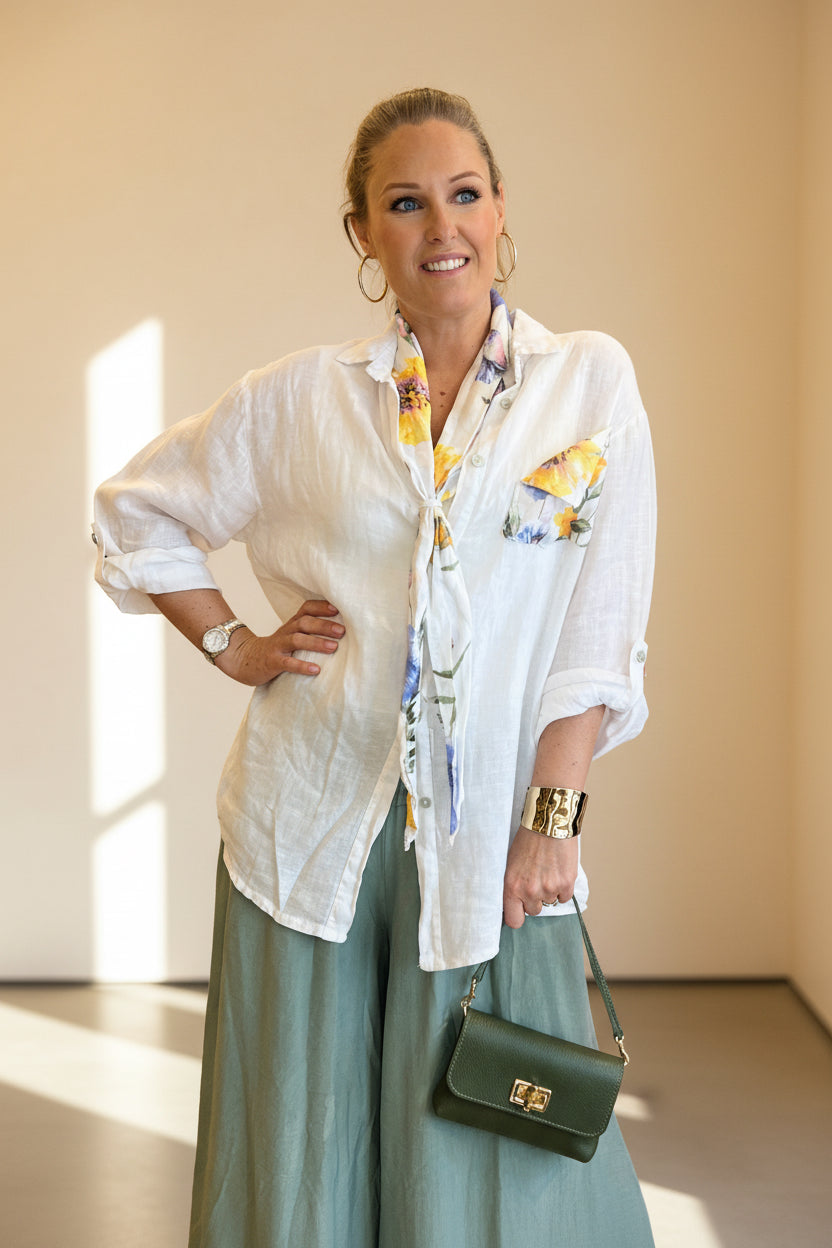 Linen Relaxed Fit Shirt and Scarf Set